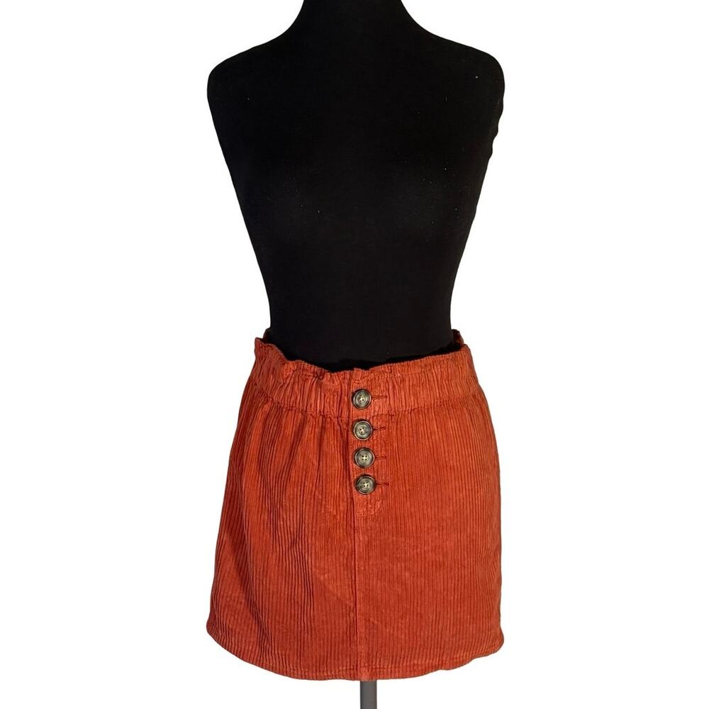 PacSun High Waist Corduroy Paperbag Mini Skirt Size 25 Burnt Orange